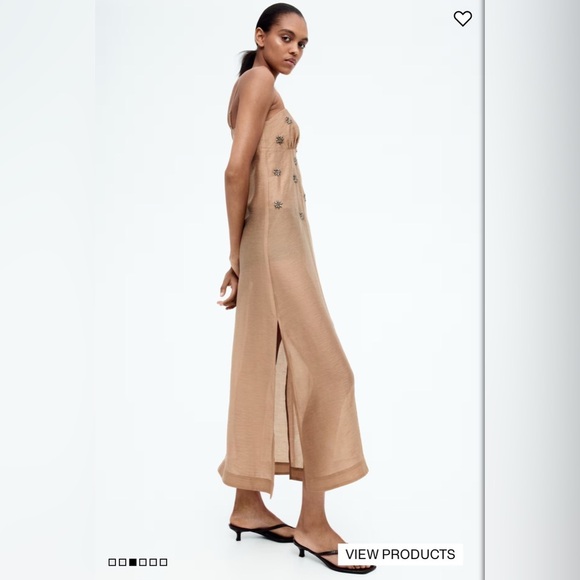 H&M Edition Dark Tan Sheer Embellished Slip Dress - Picture 11 of 15